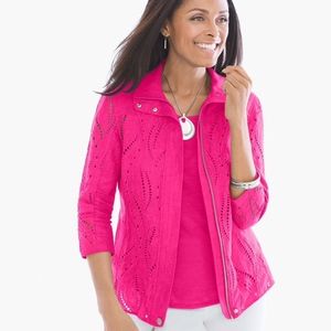 Chico's Eyelet Linen Jacket Size 4